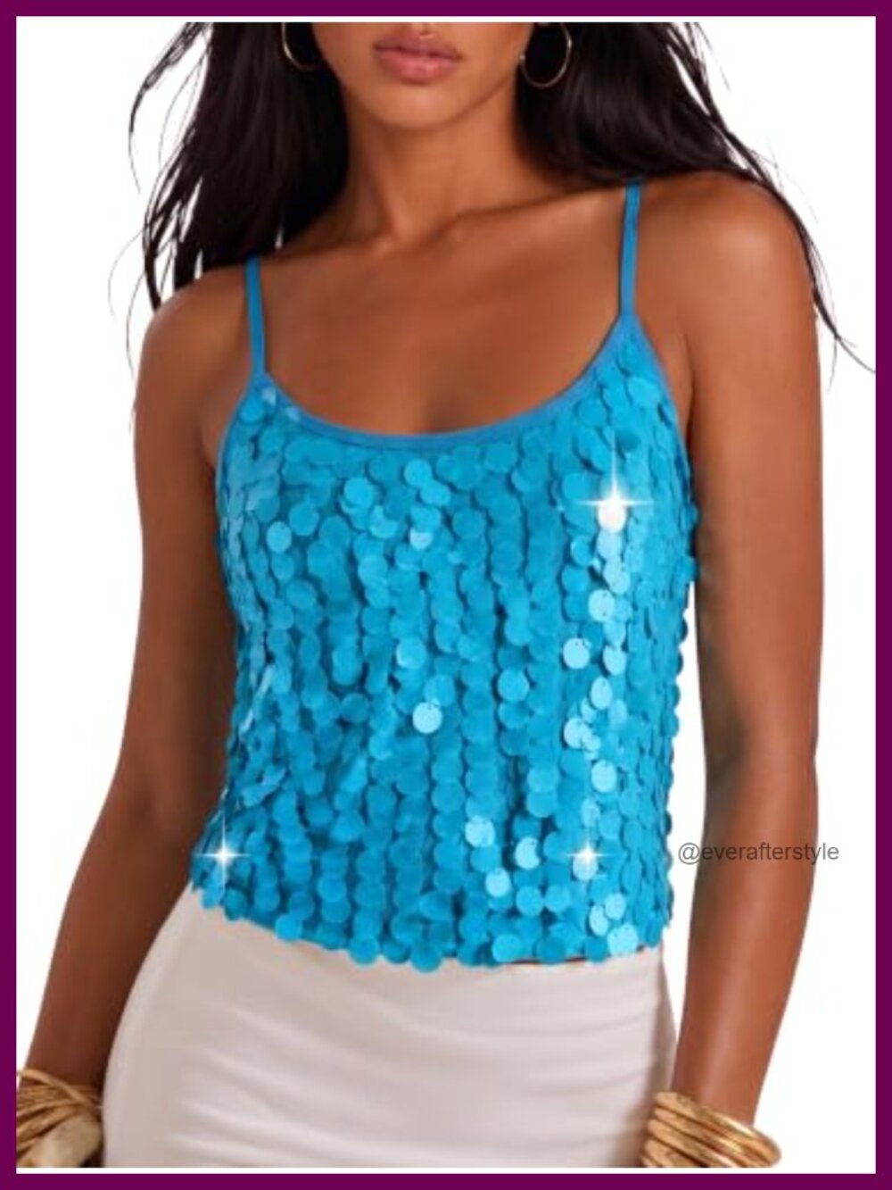 Sparkly Sequin Spaghetti Strap Cami Top Slim Fit Party Rave Y2K Shiny Tank Top